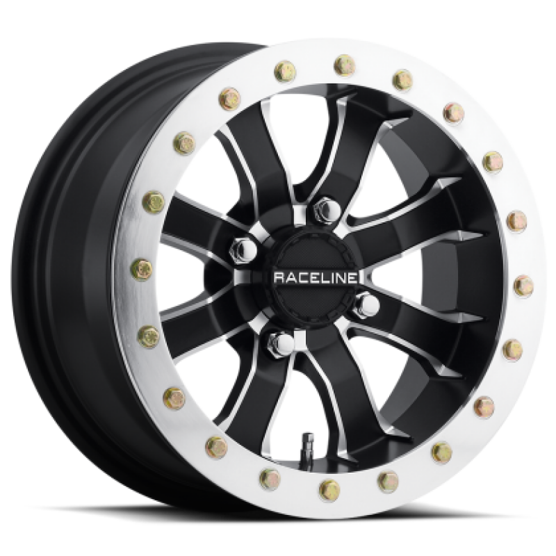 Raceline A71 Mamba 14x10 Inch Beadlock Wheel for Powersports - Black & Machined Ring Finish