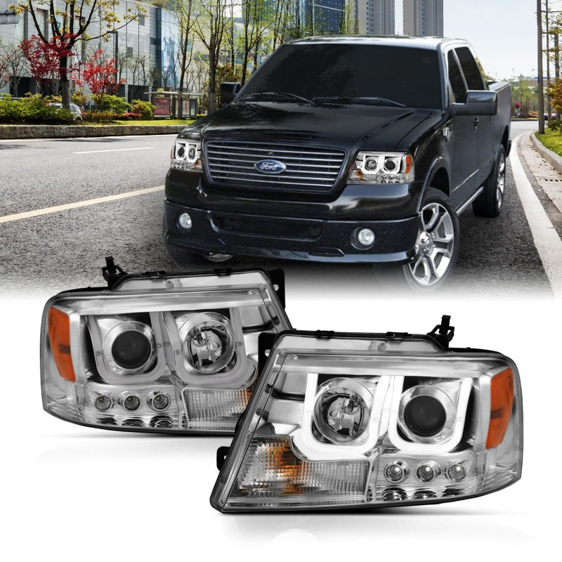 ANZO 2004-2008 Ford F-150 Projector Headlights w/ U-Bar Chrome-SR1 Performance