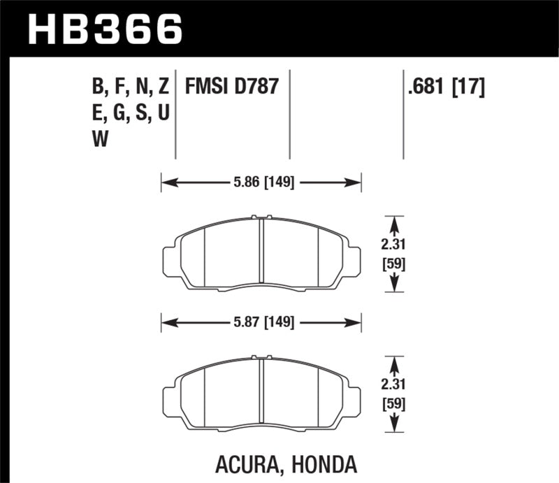 Hawk 04+ Acura TSX / 99-08 TL / 01-03 CL / 08+ Honda Accord EX DTC-70 Race Front Brake Pads-SR1 Performance