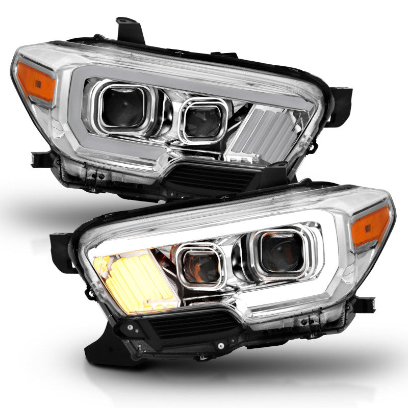 ANZO 2016-2017 Toyota Tacoma Projector Headlights w/ Plank Style Design Chrome/Amber w/ DRL-SR1 Performance