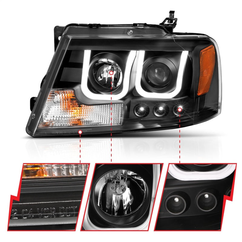 ANZO 2004-2008 Ford F-150 Projector Headlights w/ U-Bar Black-SR1 Performance
