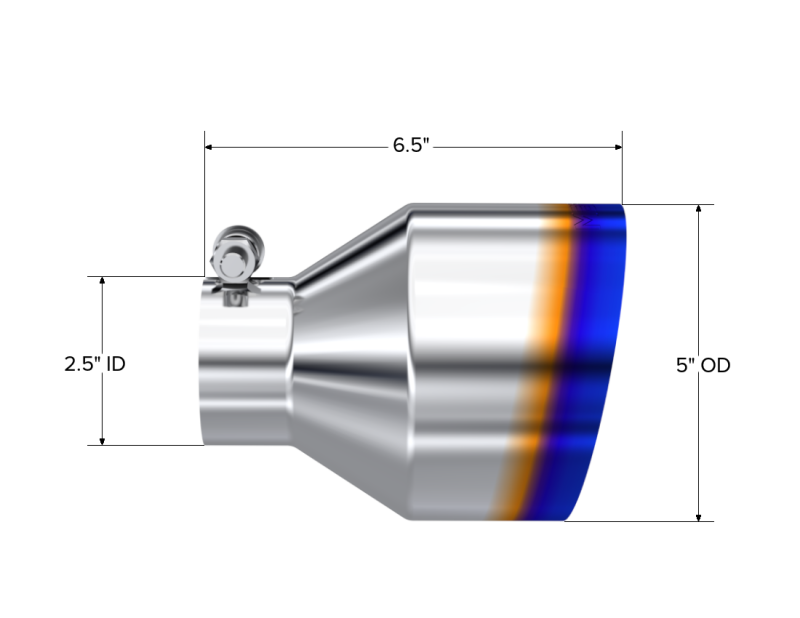MBRP Univ. T304 Stainless Steel Burnt End Tip 2.5in ID / 5in OD / 6.5in Length Angle Cut Single Wall-SR1 Performance