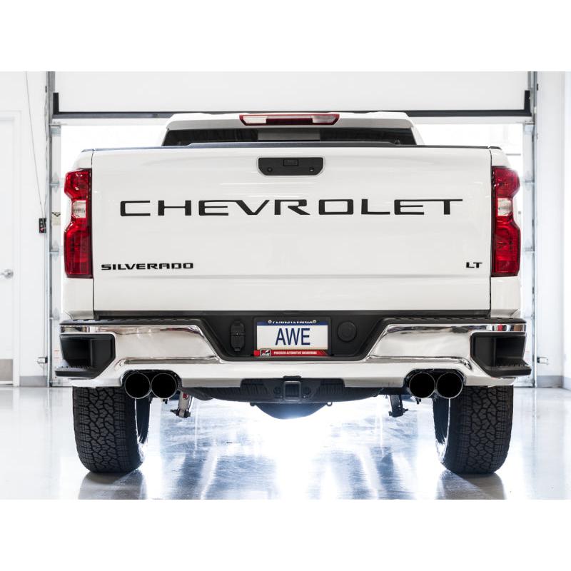 AWE Tuning 4th Gen GM 1500 5.3L 0FG Catback Split Rear Exit (w/ Bumper Cutouts) - Quad Diamond Tips-SR1 Performance