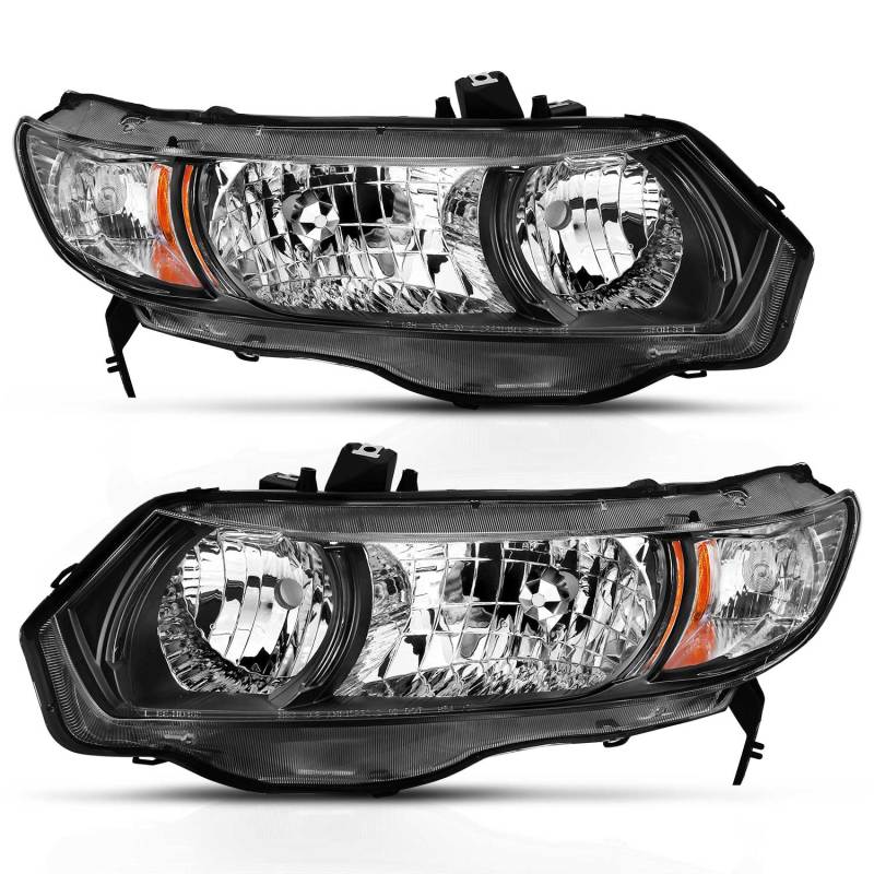 ANZO 2006-2009 Honda Civic 2 Door Crystal Headlight Black Amber (OE Replacement)-SR1 Performance