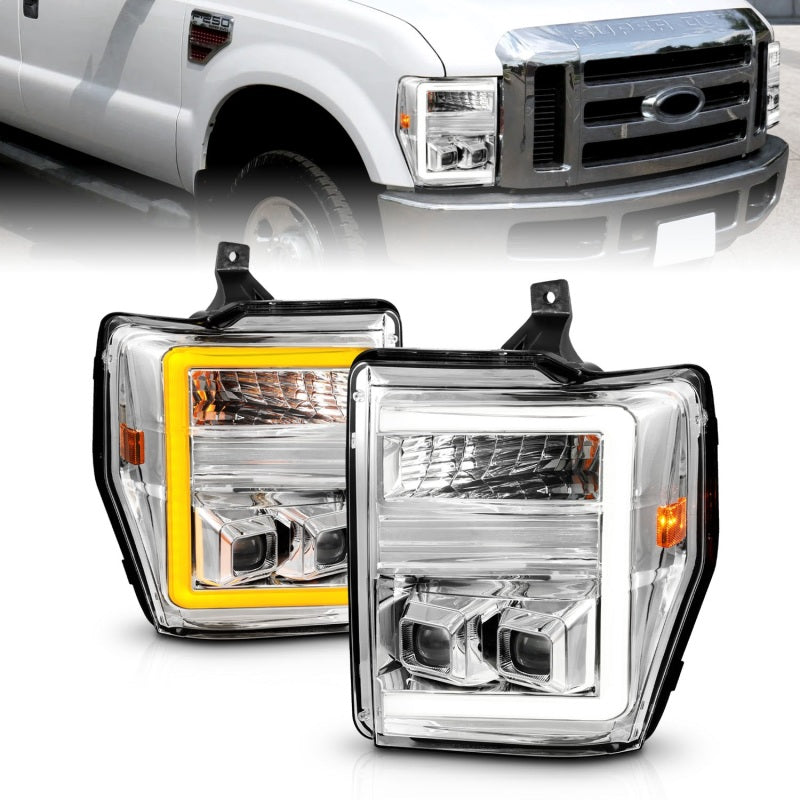 ANZO 08-10 Ford F-250 - F-550 Super Duty Projector Headlights w/ Light Bar Switchback Chrome Housing-SR1 Performance