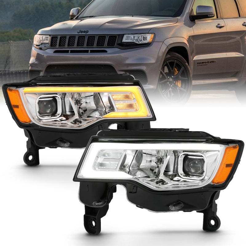 ANZO 2017-2018 Jeep Grand Cherokee Projector Headlights w/ Plank Style Switchback - Chrome w/ Amber-SR1 Performance