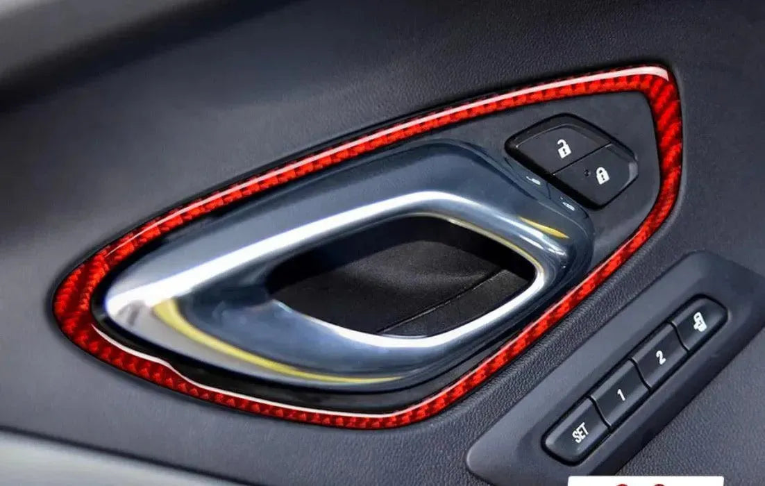 Chevrolet Camaro 2016-2024 Real Carbon Fiber Interior Door Handle Overlay - carbonaddons Carbon Fiber Parts, Accessories, Upgrades, Mods
