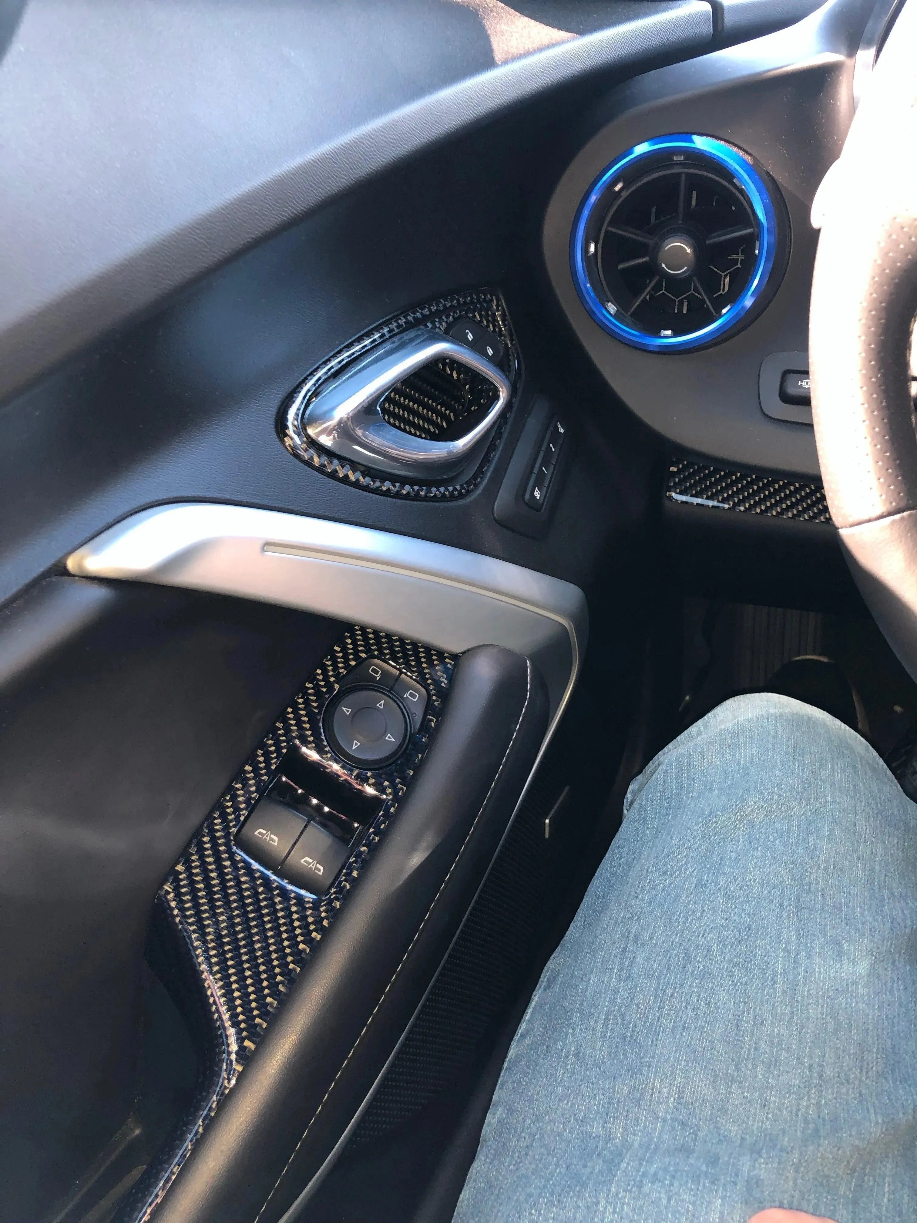 Chevrolet Camaro 2016-2024 Real Carbon Fiber Interior Door Handle Overlay - carbonaddons Carbon Fiber Parts, Accessories, Upgrades, Mods