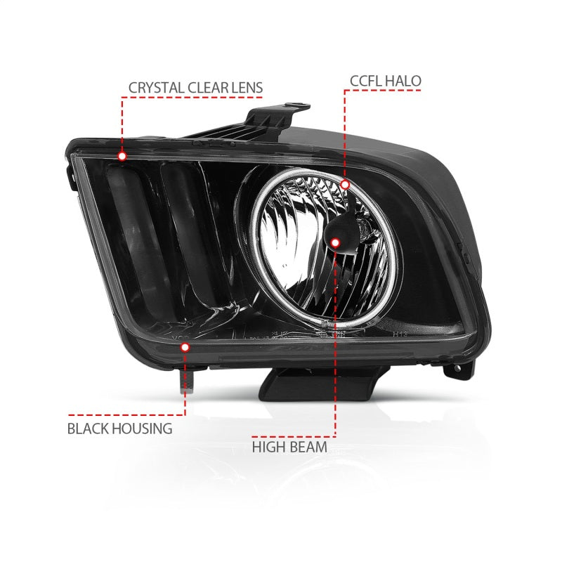 ANZO 2005-2009 Ford Mustang Crystal Headlights w/ Halo Black (CCFL)-SR1 Performance
