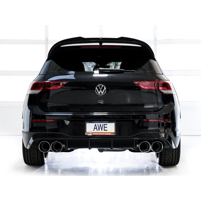 AWE MK8 Volkswagen Golf R 3in Touring Edition Quad Exhaust - Chrome Silver Tips-SR1 Performance