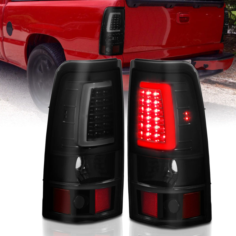 ANZO 1999-2002 Chevy Silverado 1500 LED Taillights Plank Style Black w/Smoke Lens-SR1 Performance