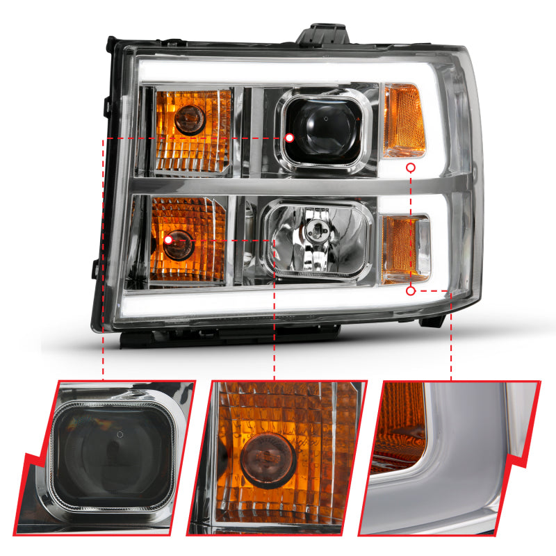 ANZO 2007-2013 Gmc Sierra 1500 Projector Headlight Plank Style Chrome w/ Clear Lens Amber-SR1 Performance