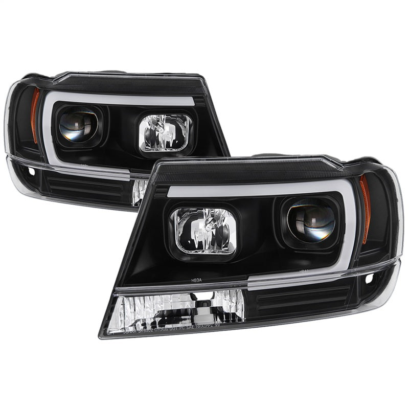 Spyder 99-04 Jeep Grand Cherokee Projector Headlights - Light Bar DRL LED - Black-SR1 Performance