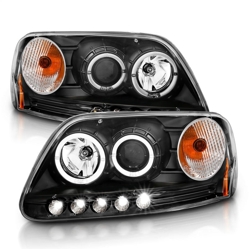 ANZO 1997.5-2003 Ford F-150 Projector Headlights w/ Halo and LED Black 1pc-SR1 Performance
