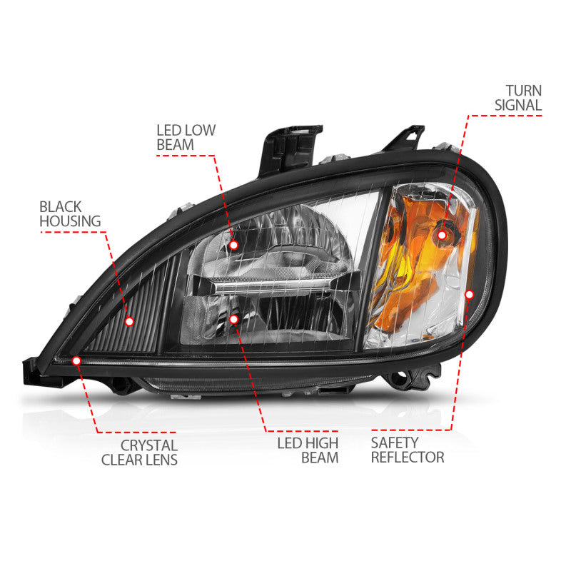 ANZO 1996-2013 Freightliner Columbia LED Crystal Headlights Black Housing w/ Clear Lens (Pair)-SR1 Performance