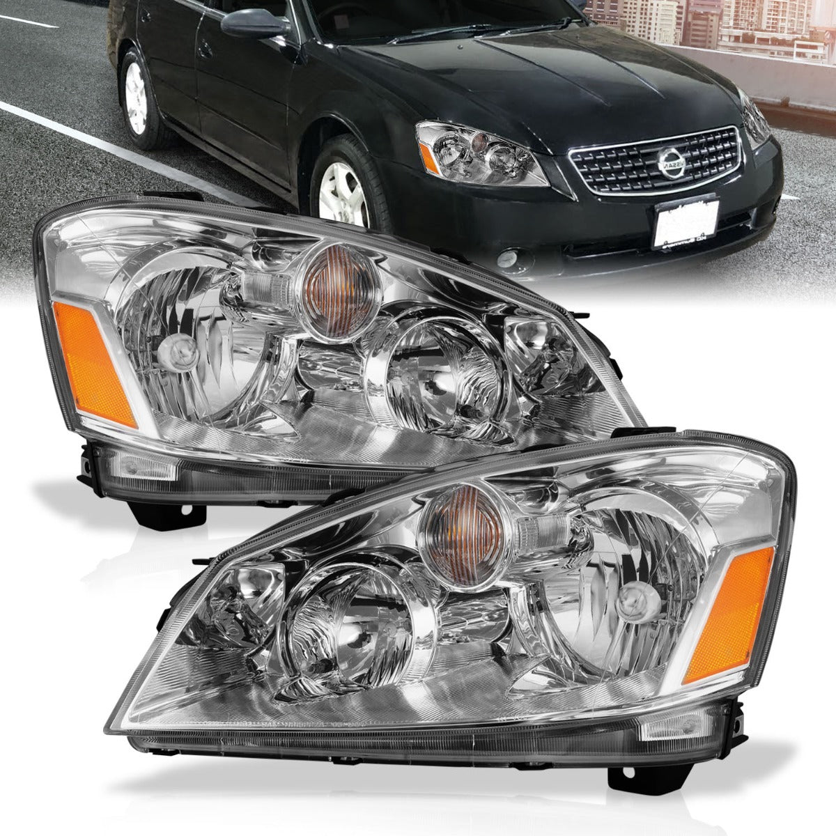 NISSAN ALTIMA 05-06 CRYSTAL HEADLIGHTS CHROME (FOR HALOGEN MODELS)