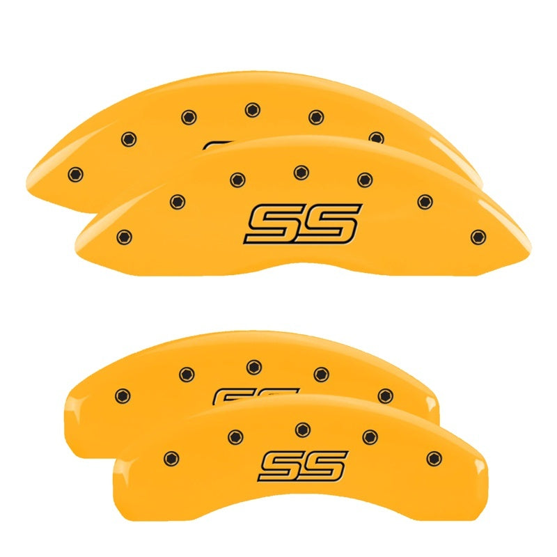 MGP 4 Caliper Covers Engraved Front & Rear With stripes/Challenger Red finish silver-SR1 Performance