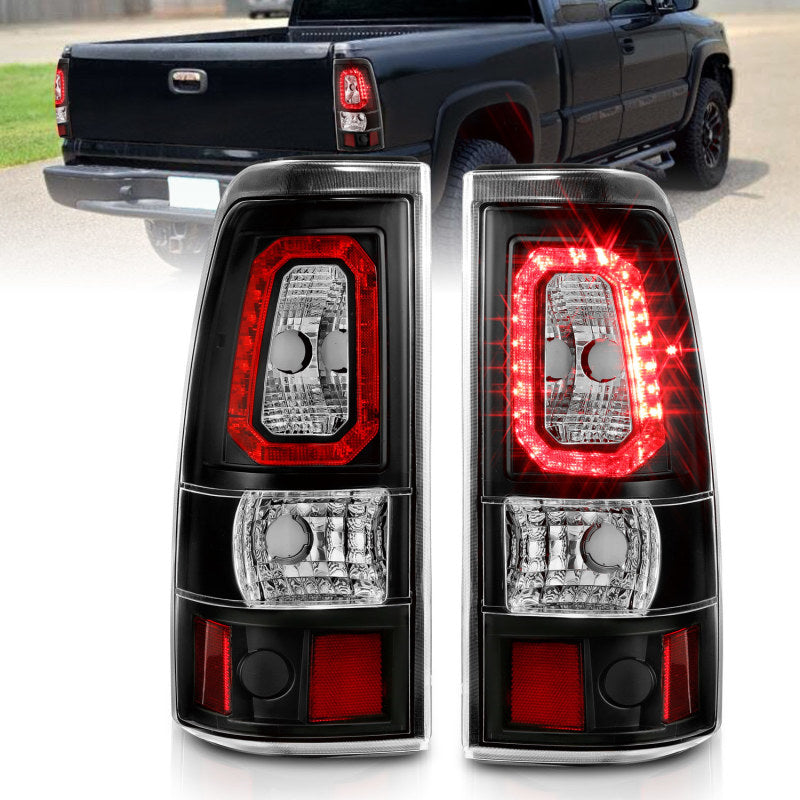 ANZO 1999-2002 Chevy Silverado 1500 LED Taillights Plank Style Black w/Clear Lens-SR1 Performance