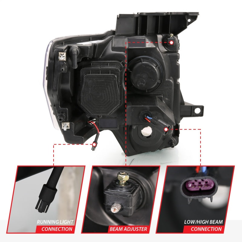 ANZO 2009-2014 Ford F-150 Projector Headlights w/ Halo Chrome (CCFL) G2-SR1 Performance