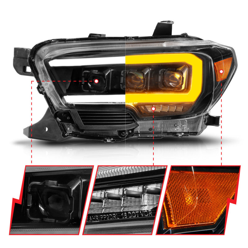 ANZO 16-22 Toyota Tacoma LED Projector Headlights w/ Light Bar Sequential Black Housing w/Initiation-SR1 Performance