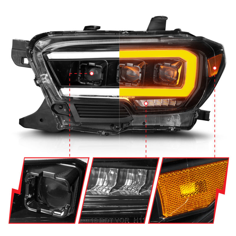 ANZO 16-22 Toyota Tacoma SR/SR5 ONLY Full LED Proj Headlights w/Light Bar Seq. Blk w/Initiation Lgt-SR1 Performance