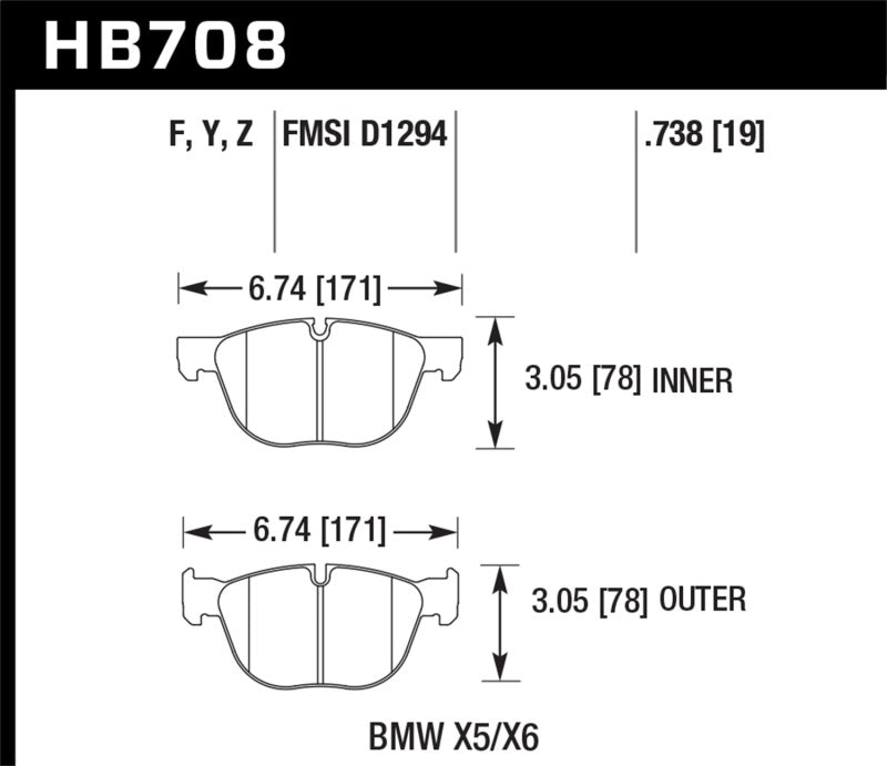 Hawk 07-08 BMW X5 3.0si/4.8i / 09-13 X5 Xdrive / 08-13 X6 Xdrive HPS Front Brake Pads-SR1 Performance