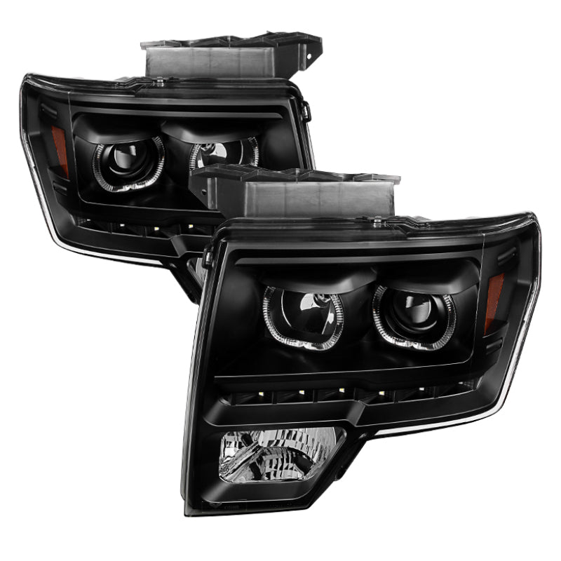 Xtune Ford F150 09-14 Projector Headlights Halogen Model Only LED Halo Black PRO-JH-FF15009-CFB-BK-SR1 Performance