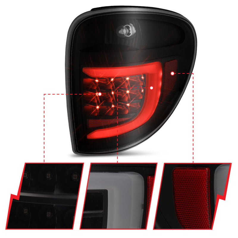 ANZO 2004-2007 Dodge Grand Caravan LED Tail Lights w/ Light Bar Black Housing Smoke Lens-SR1 Performance