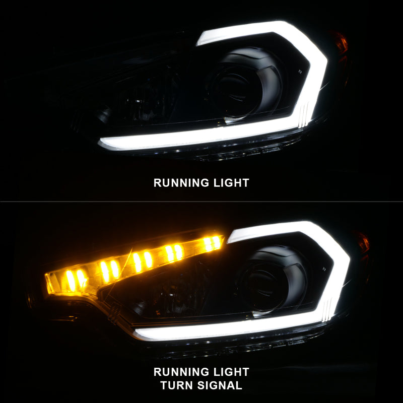 ANZO 2014-2016 Kia Forte Projector Headlights w/ Light Bar Black Housing w/ DRL-SR1 Performance