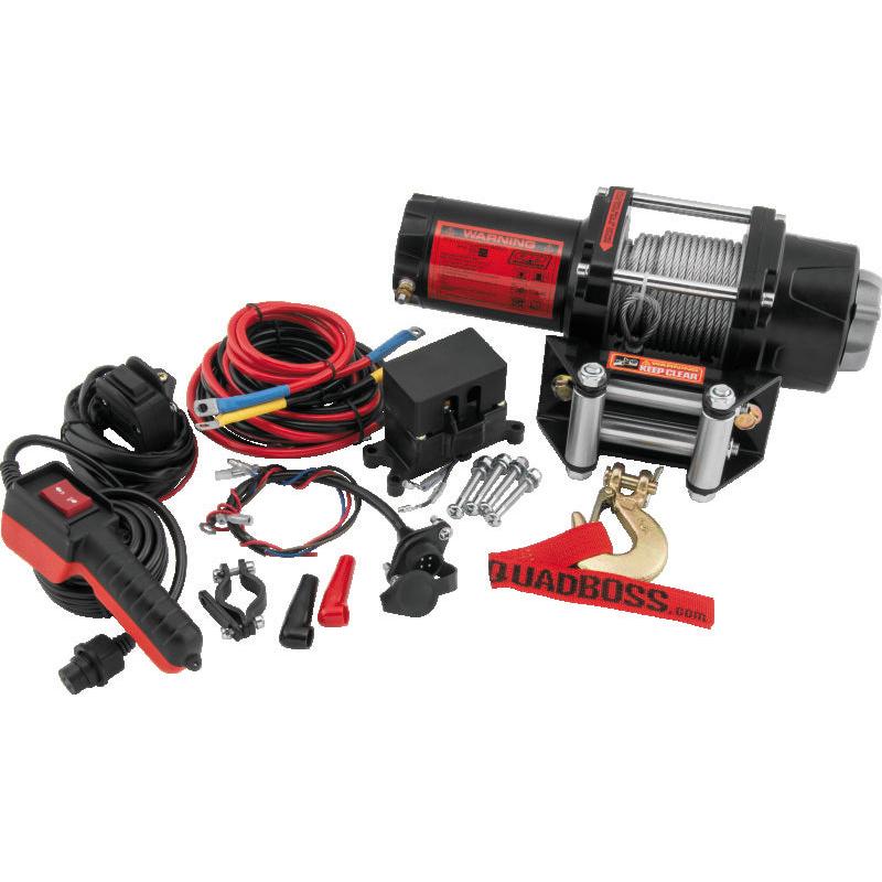 QuadBoss 2500 lb Winch with Cable and Handlebar Remote * Heavy-Duty Powersports Winch System