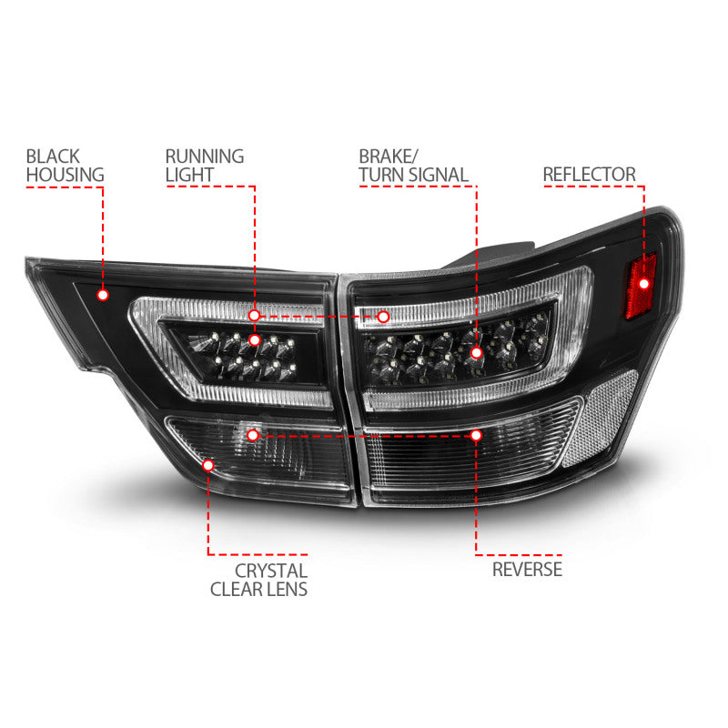 ANZO 11-13 Jeep Grand Cherokee LED Taillights w/ Lightbar Black Housing/Clear Lens 4pcs-SR1 Performance