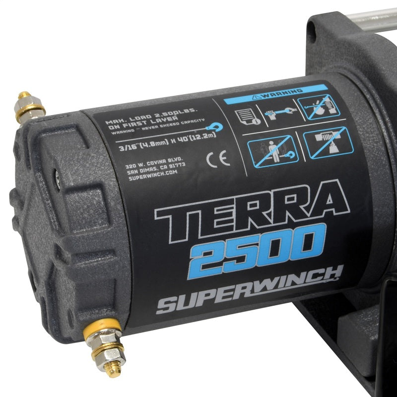 Superwinch 2500 LBS 12V DC 3/16in x 40ft Steel Rope Terra 2500 Winch - Gray Wrinkle-SR1 Performance