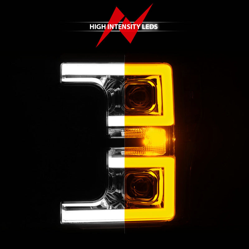 ANZO 17-19 Ford F-250/350/450 SD (w/o Factory LED HL) LED Proj Headlights w/Light Bar Switchback Chr-SR1 Performance