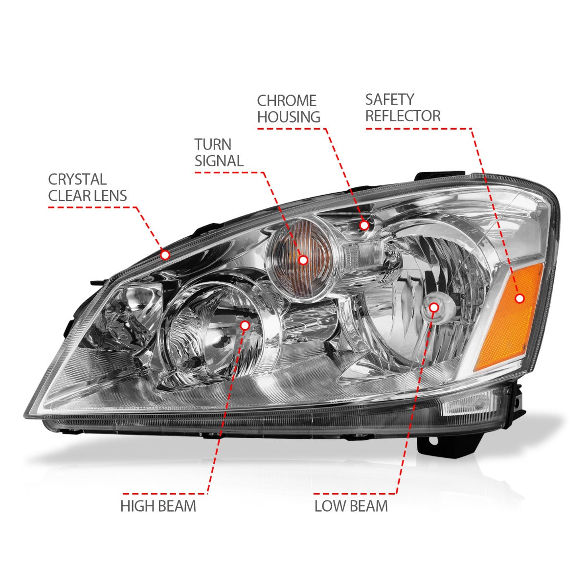 NISSAN ALTIMA 05-06 CRYSTAL HEADLIGHTS CHROME (FOR HALOGEN MODELS)
