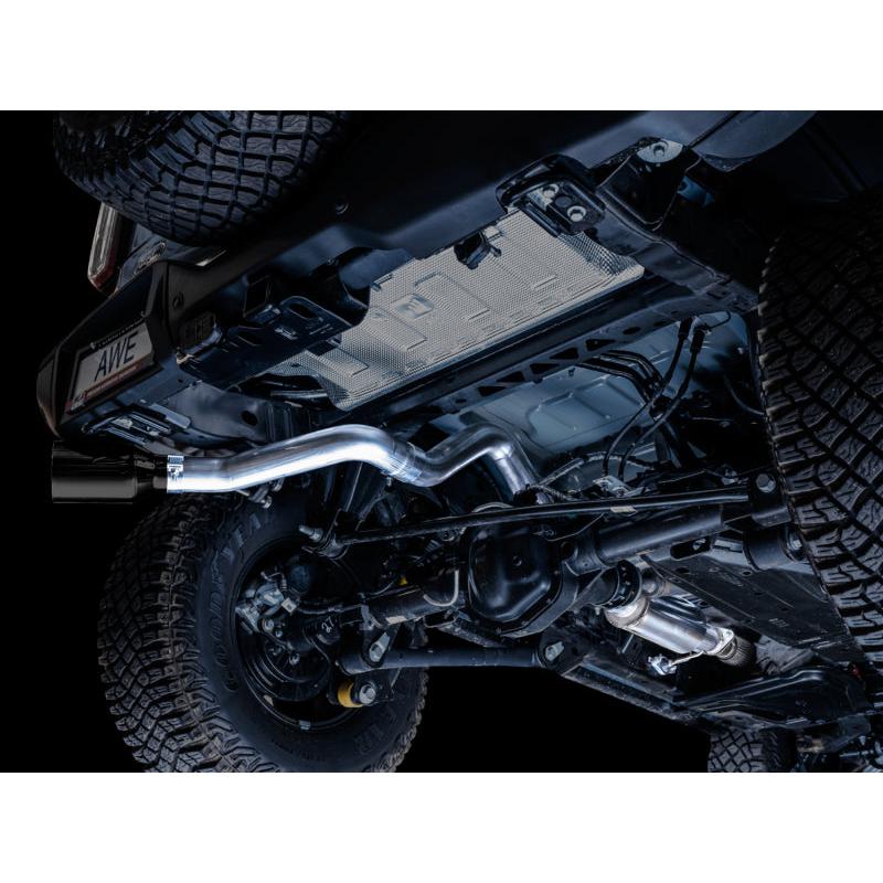 AWE Tuning 2021+ Ford Bronco 0FG Single Rear Exit Exhaust w/Diamond Black Tip & Bash Guard-SR1 Performance