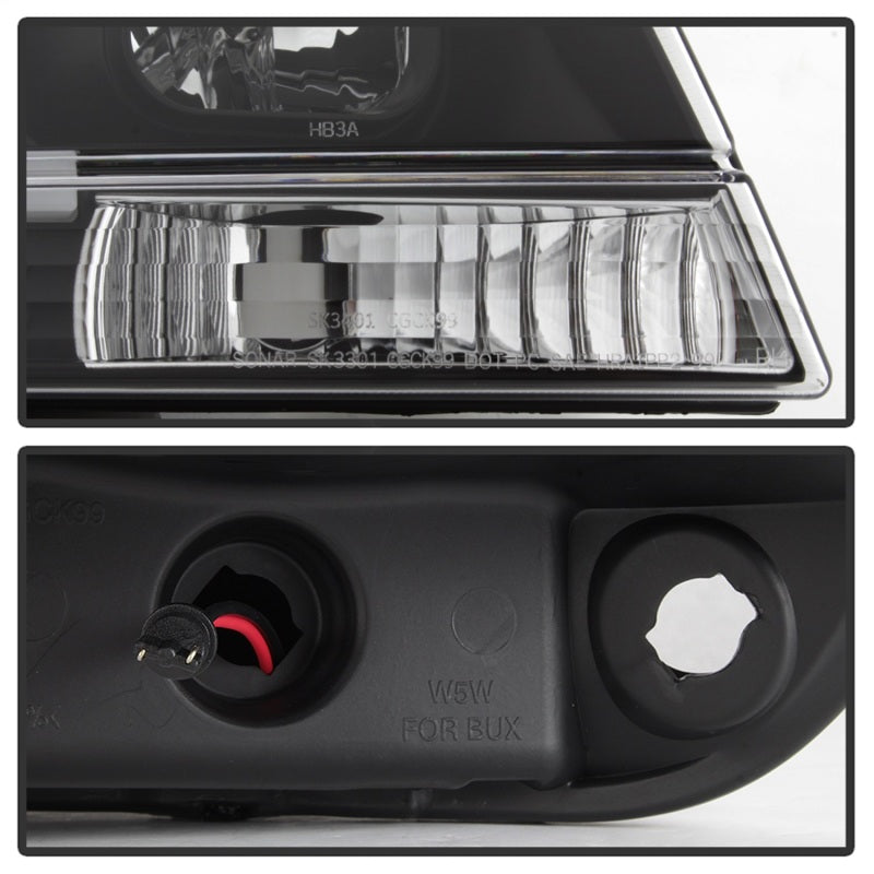 Spyder 99-04 Jeep Grand Cherokee Projector Headlights - Light Bar DRL LED - Black-SR1 Performance