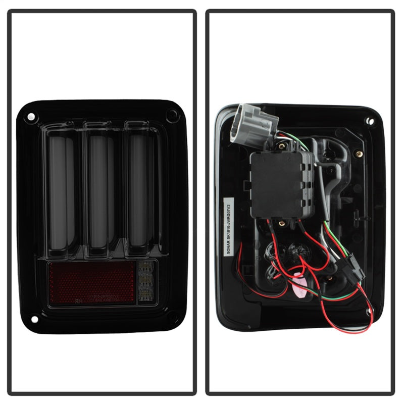 Spyder 07-16 Jeep Wrangler Verison 2 Light Bar LED Tail Lights - Smoke (ALT-YD-JWA07V2-LBLED-BSM)-SR1 Performance