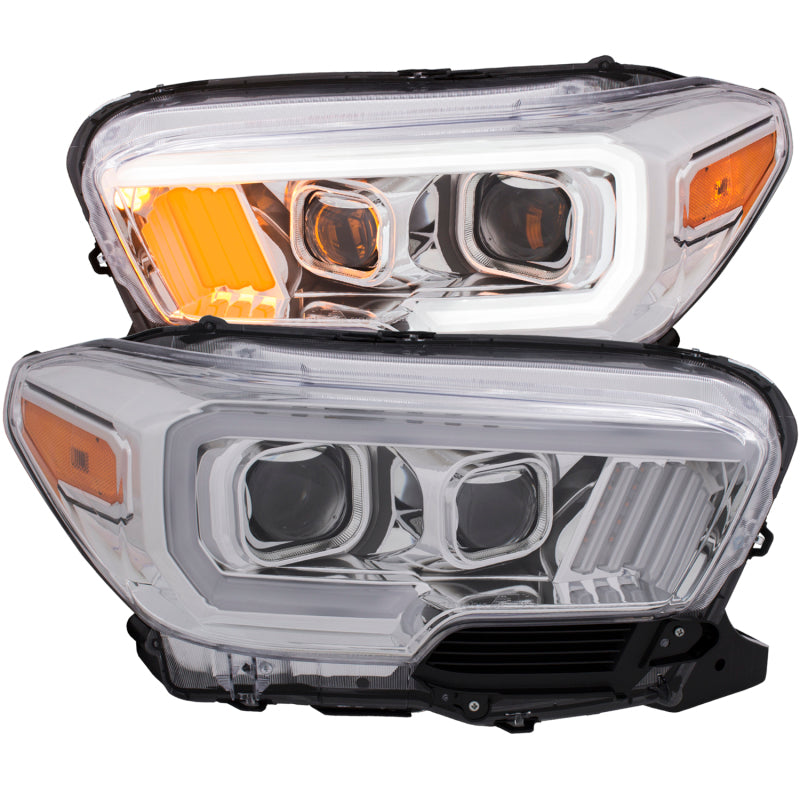 ANZO 2016-2017 Toyota Tacoma Projector Headlights w/ Plank Style Design Chrome w/ Amber-SR1 Performance