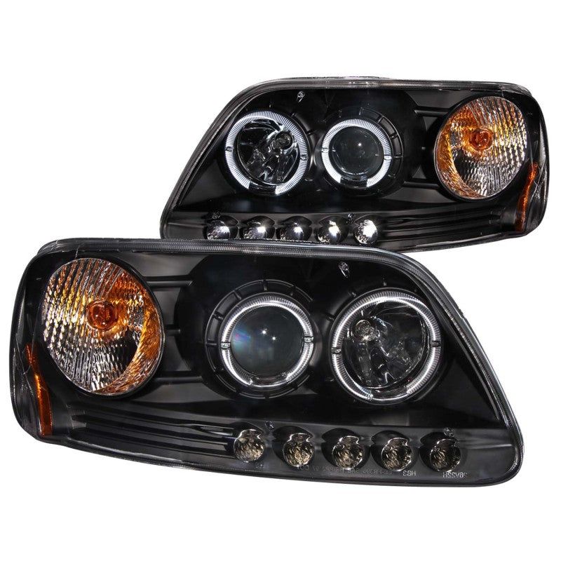 ANZO 1997.5-2003 Ford F-150 Projector Headlights w/ Halo and LED Black 1pc-SR1 Performance