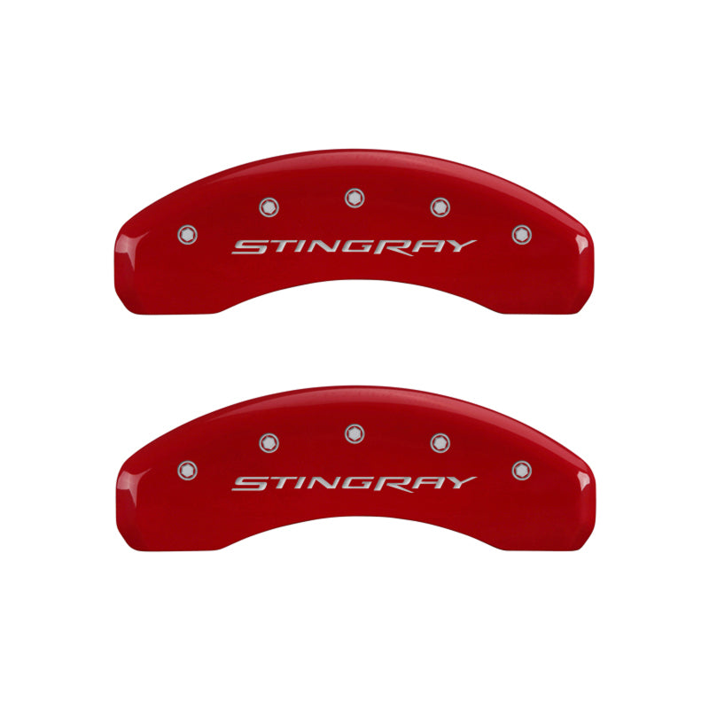 MGP 4 Caliper Covers Engraved Front & Rear Stingray Red finish silver-SR1 Performance
