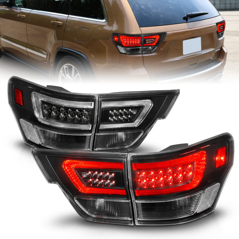 ANZO 11-13 Jeep Grand Cherokee LED Taillights w/ Lightbar Black Housing/Clear Lens 4pcs-SR1 Performance