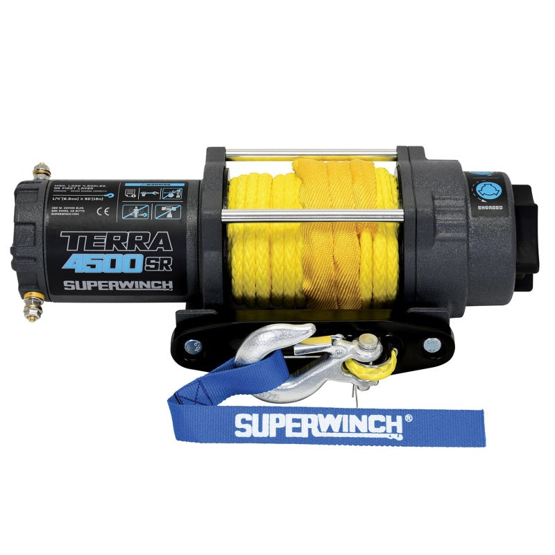 Superwinch 4500 LBS 12V DC 1/4in x 50ft Synthetic Rope Terra 4500SR Winch - Gray Wrinkle-SR1 Performance