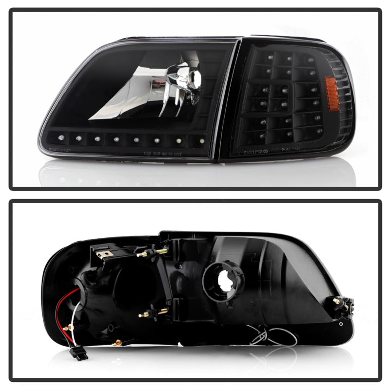 Xtune Ford F150 97-03 Crystal Headlights w/ Clear LED Corners Black HD-ON-FF15097-LED-SET-BK-SR1 Performance