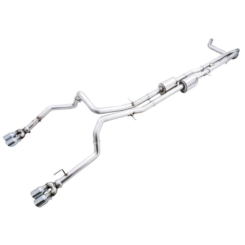 AWE Tuning 4th Gen GM 1500 6.2L 0FG Catback Split Rear Exit (w/ Bumper Cutouts) - Quad Chrome Tips-SR1 Performance