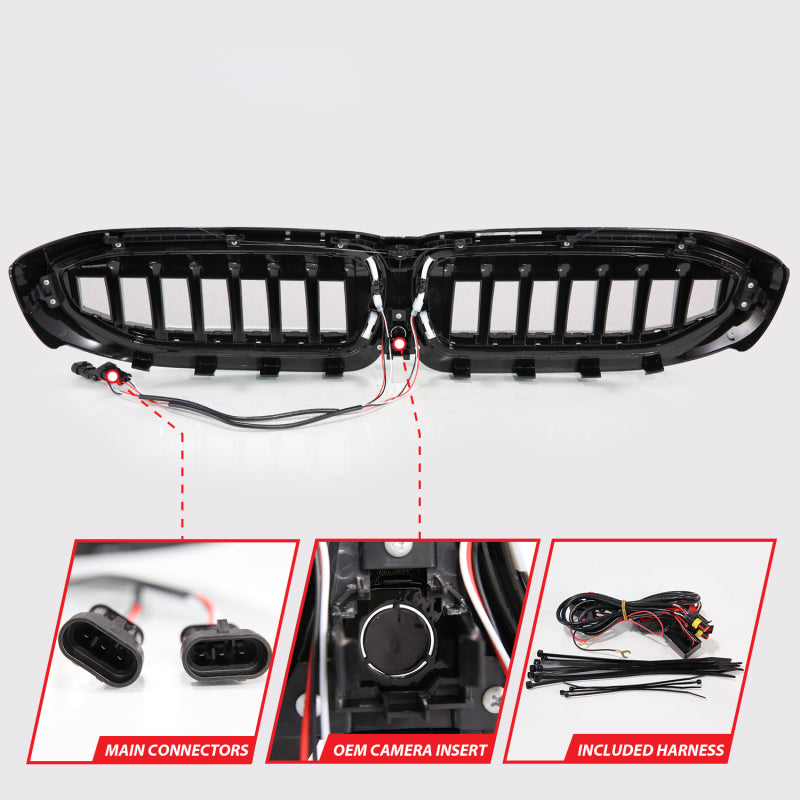 Anzo 19-22 BMW 3 Series Black Housing Full LED Front Grille w/ Initiation & Running Light-SR1 Performance