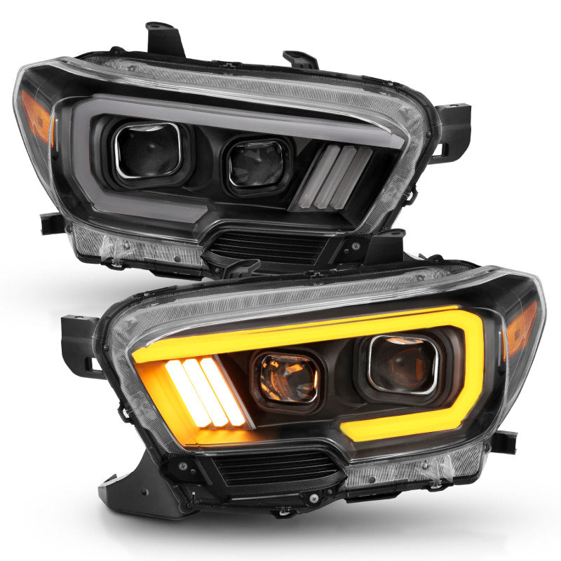 ANZO 2016-2017 Toyota Tacoma Projector Headlights w/ Plank Style Switchback Black w/ Amber w/ DRL-SR1 Performance