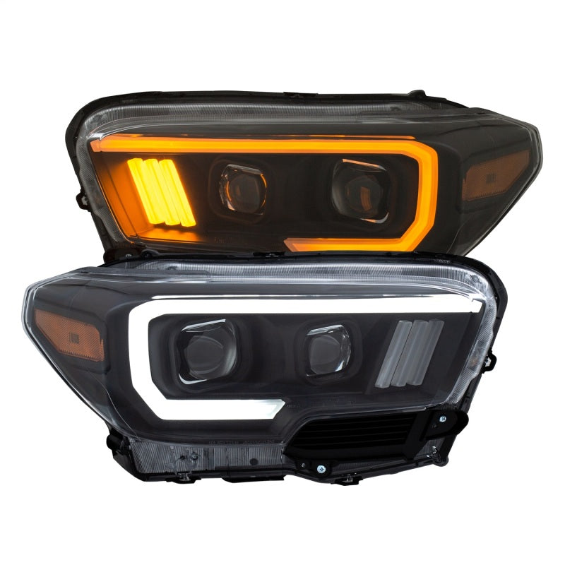 ANZO 2016-2017 Toyota Tacoma Projector Headlights w/ Plank Style Switchback Black w/ Amber w/ DRL-SR1 Performance