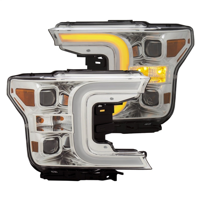 ANZO 18-19 Ford F-150 Projector Headlights w/Plank Style Switchback Chrome w/Amber-SR1 Performance