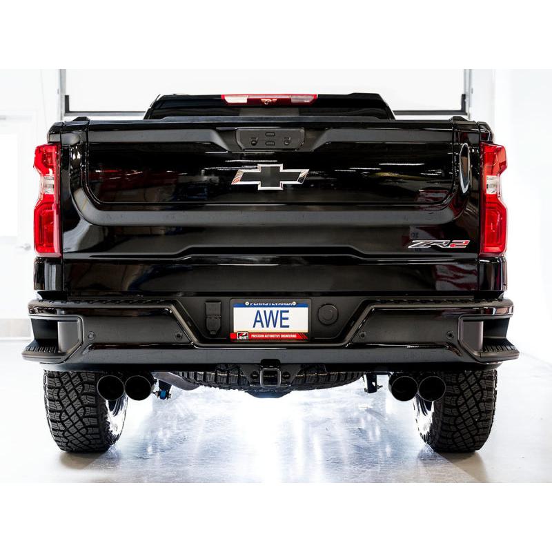 AWE Tuning 22-23 GMC Sierra 1500 AT4X 6.2L 0FG Catback Split Dual (Flat Bumper) - Diamond Black Tips-SR1 Performance