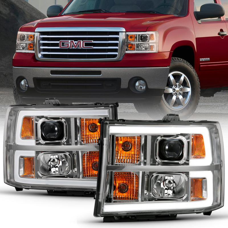 ANZO 2007-2013 Gmc Sierra 1500 Projector Headlight Plank Style Chrome w/ Clear Lens Amber-SR1 Performance